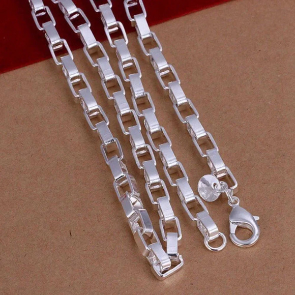925 Sterling Silver Box Chain Link Necklace 5 mm - Picture 4 of 7